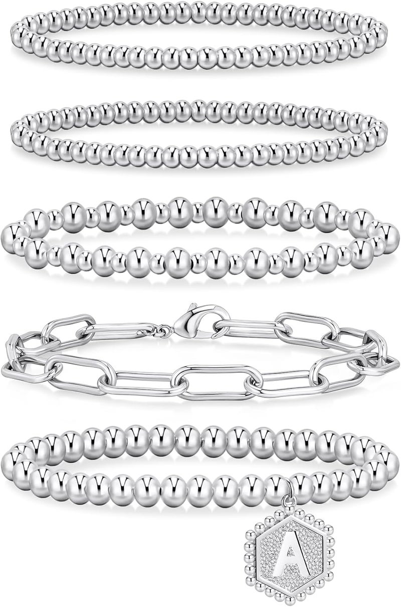 adoyi Gold Bracelets for Women Beaded Bracelet 14K Gold Plated Bracelet Stack Strand Stretch Bead Ball Bracelet Set Stackable Bracelet Adjustable Bracelet Set Jewelry for Gifts - Image 1
